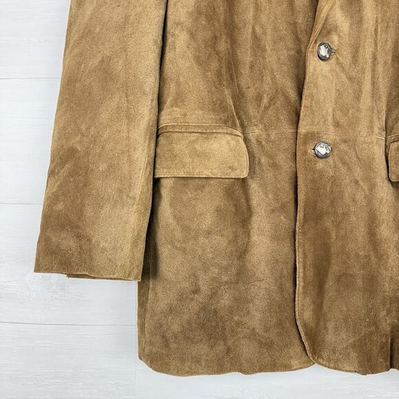Cabela's Brown Leather Sport Coat Blazer Men 44 R Buffalo Nickel Buttons Suede - Picture 3 of 16